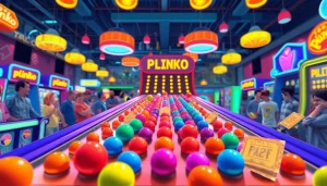 Permainan demo plinko sedang berlangsung dengan bola jatuh melalui pin di papan.