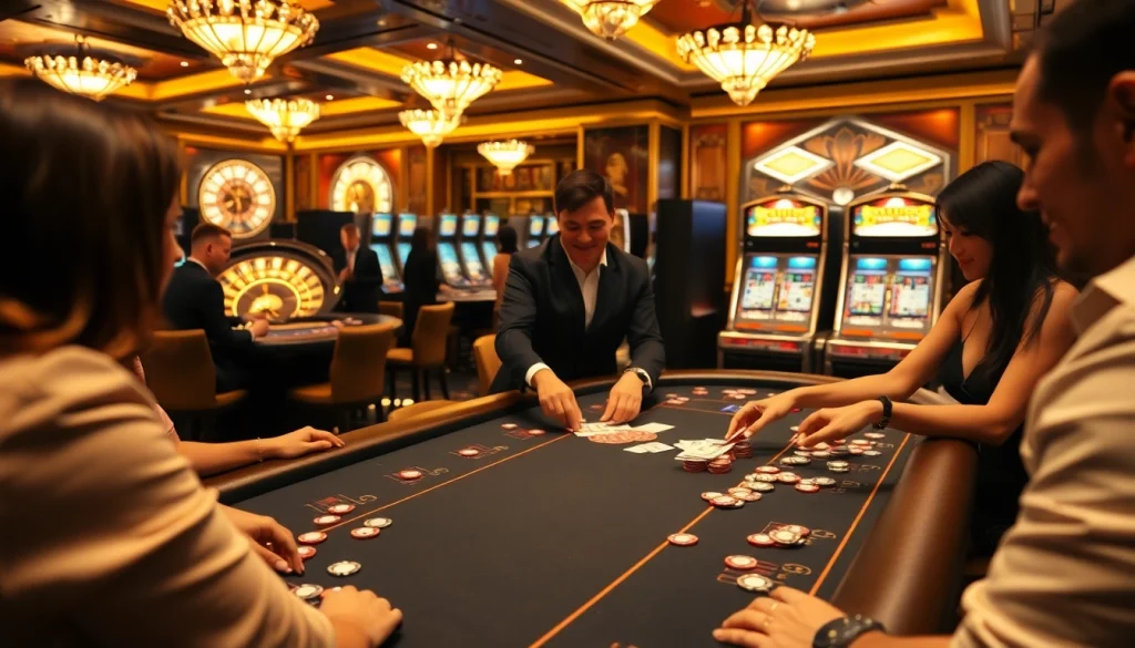 Experience the thrill of topclub gaming at a luxurious poker table surrounded by enthusiastic players.