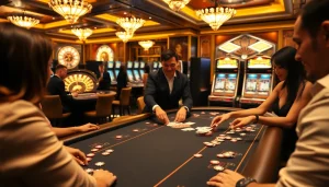 Experience the thrill of topclub gaming at a luxurious poker table surrounded by enthusiastic players.