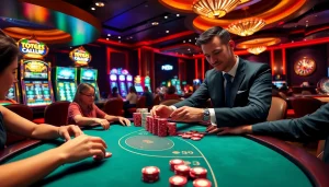 Exciting casino scene at https://i9bet2h.club featuring players at a poker table and vibrant slot machines.