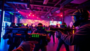 Players engaging in a thrilling laser tag match, showcasing vibrant arena dynamics and high-tech gear.