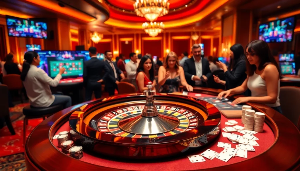 Experience the thrill of gambling with the link alternatif sbobet amid a vibrant casino environment filled with poker chips and roulette wheels.