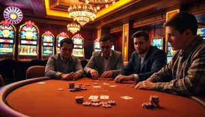 Trải nghiệm gameplay hấp dẫn trên ứng dụng CG 79 với các chip bài poker và những lá bài trên bàn casino sang trọng.