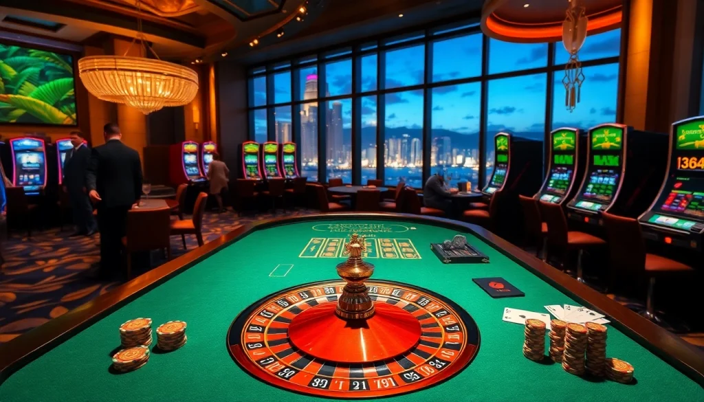 Nohu-themed casino scene showcasing a roulette wheel and poker players in an elegant setting.