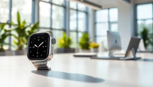 El Apple Watch Series 10 exhibido elegantemente en un entorno moderno y luminoso.