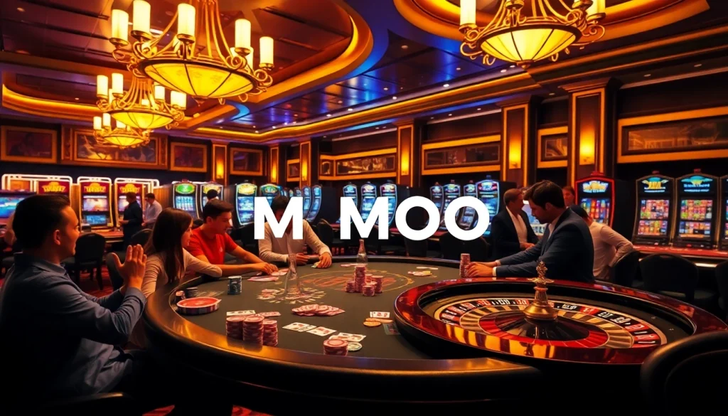 Experience the thrill of MMOO in a luxurious casino with poker chips and roulette excitement.