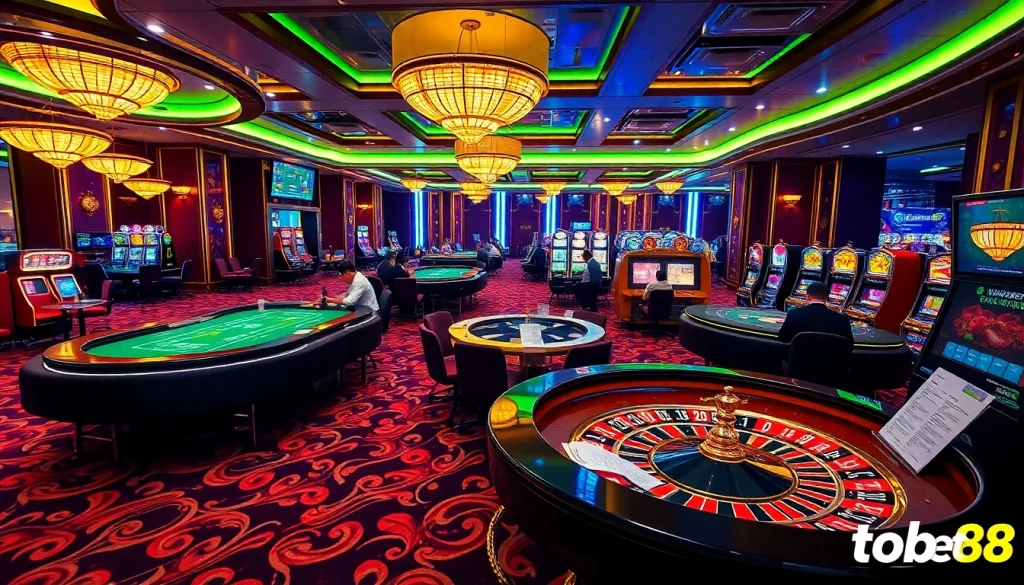 Experience the excitement at tobet88 casino with vibrant gaming tables and thrilling players.