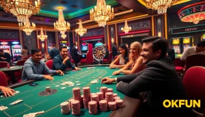 Experience thrilling games at OKFUN casino with vibrant tables, chips, and excitement.