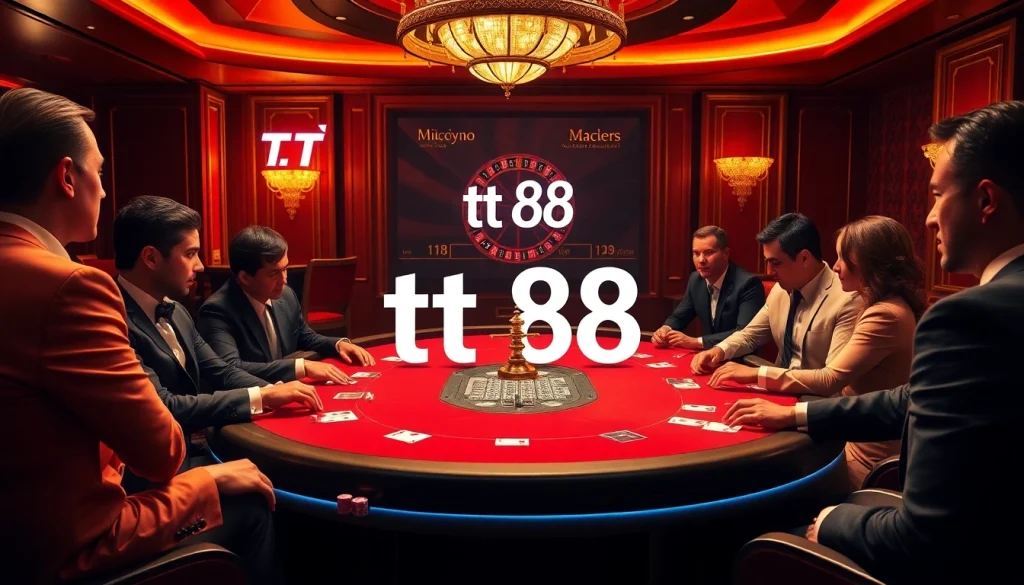 Exciting poker game at a luxury casino featuring tt 88 elements with vibrant cards and chips.