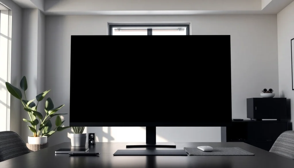 High-quality black screen image on a modern workspace monitor promoting focus and minimalism.