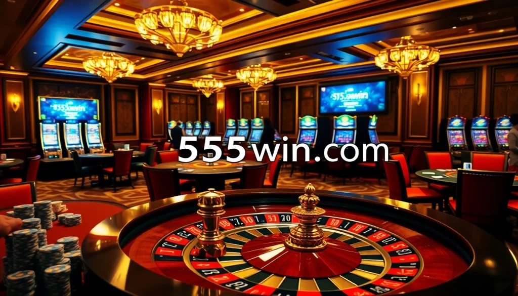 Experience thrilling gameplay at 555win com with vibrant casino tables and slot machines.