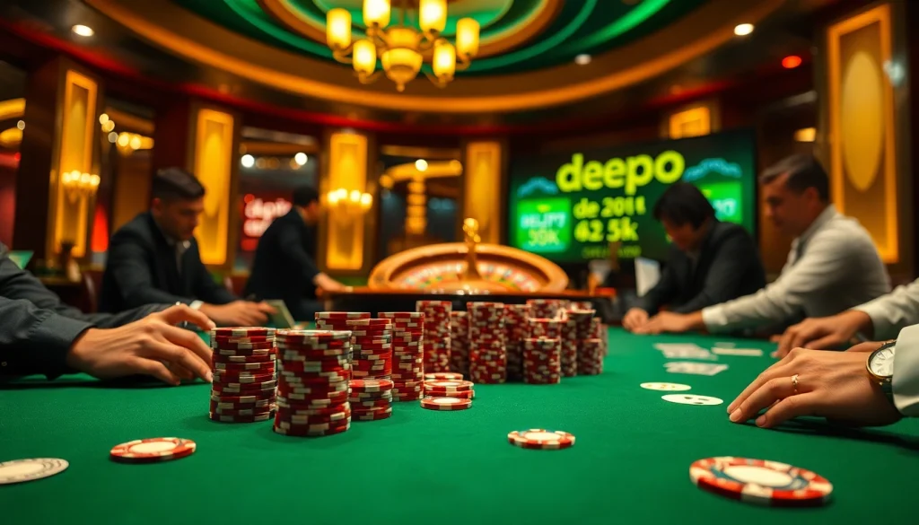 Players strategizing in a high-stakes poker game, highlighting the excitement of depo 5k deposits.