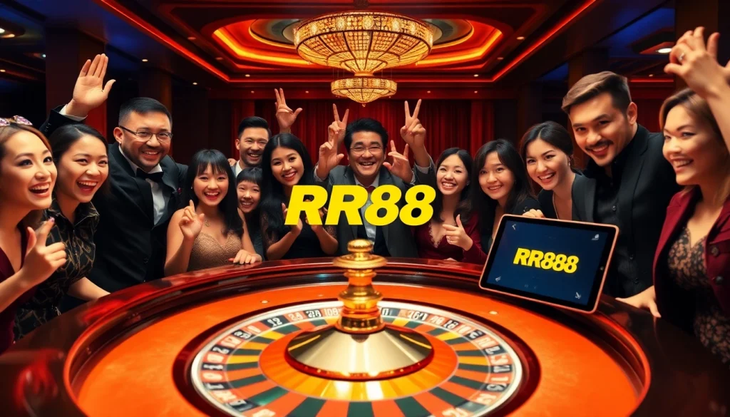 Players enjoying a vibrant roulette game at RR88 casino, showcasing excitement and luxury.