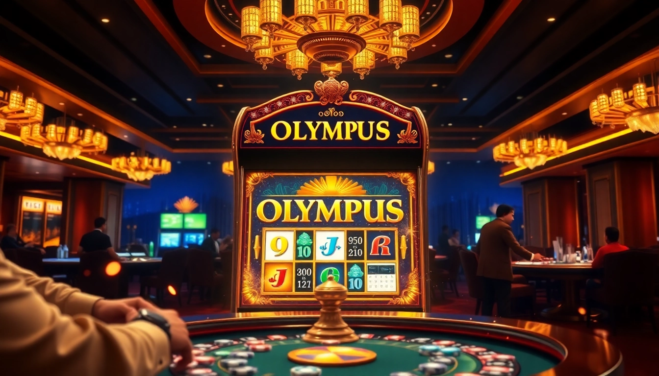 Spin the reels of the olympus slot machine with vibrant casino atmosphere and thrilling excitement.