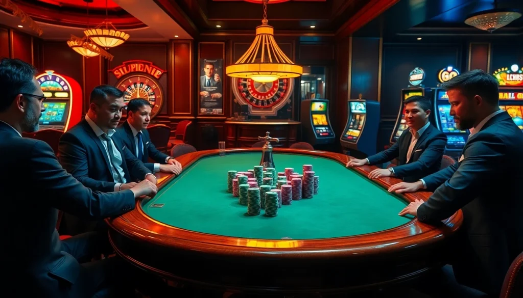 Experience Gopay88 Daftar at a luxurious casino poker table surrounded by players.