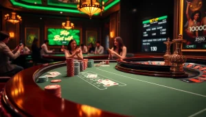 Trải nghiệm cảm giác cá cược đầy kịch tính với 'bet vip' tại bàn casino sang trọng, cùng chip poker và các lá bài.
