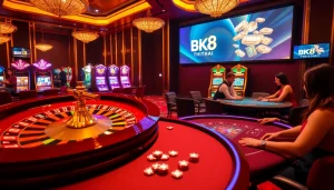 Players enjoying exciting games at BK8Thai Casino with vibrant roulette and blackjack tables.