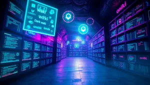 The Hidden Wiki's mysterious digital environment showcasing dark web links, evoking curiosity and caution.