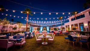 Las Vegas Chair Rentals showcasing elegant chairs in a vibrant outdoor event setting.