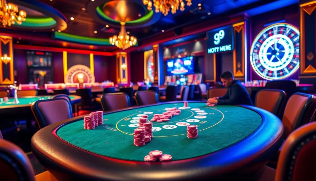 Experience the thrill of go 99 at an upscale casino table with vibrant poker chips and intense gameplay.
