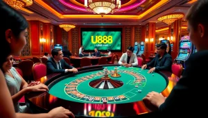 Gambling excitement at u888 com's luxurious casino featuring roulette and vibrant gameplay.