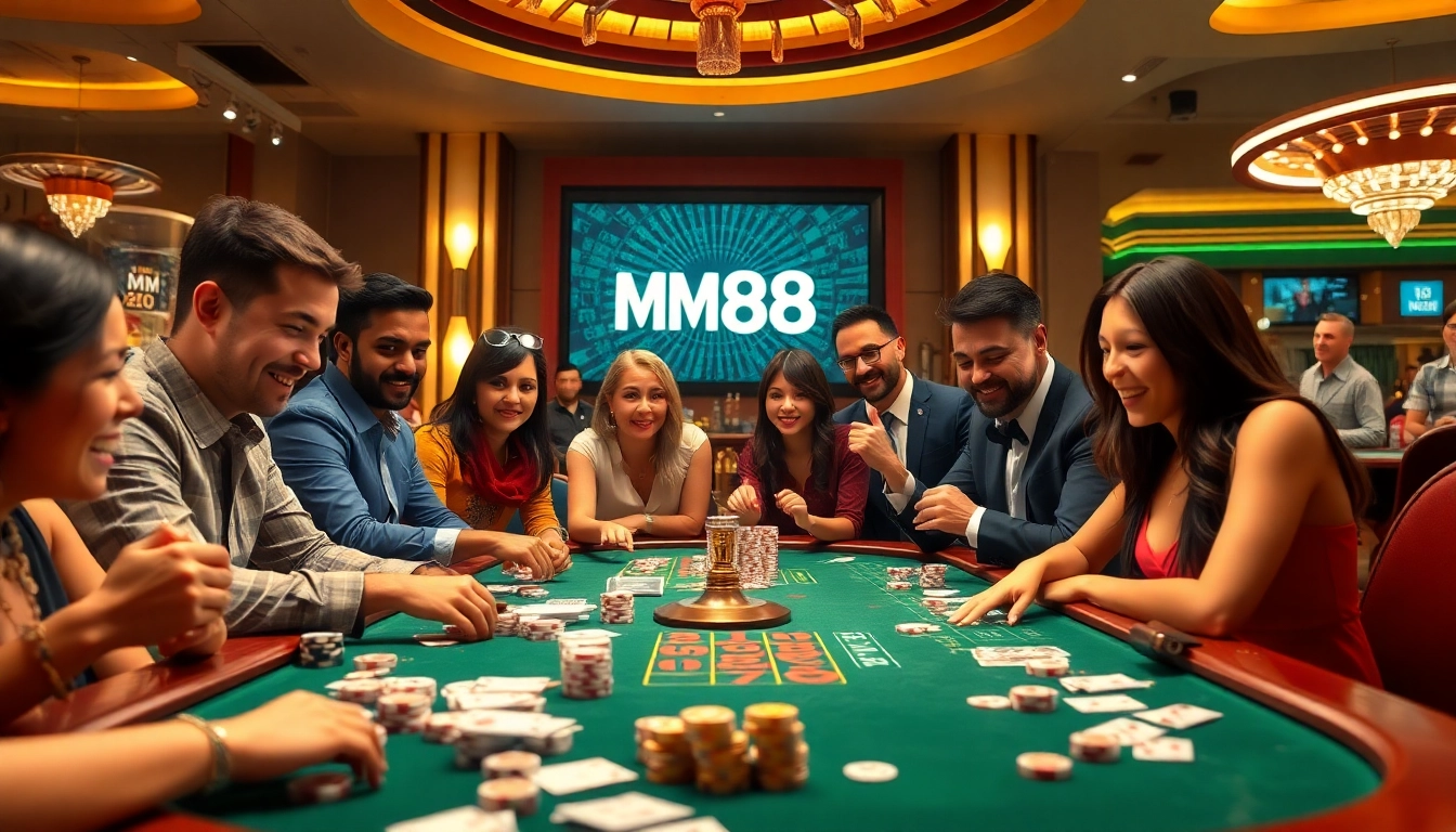MM88 poker table with chips and cards, embodying excitement in a luxurious casino.