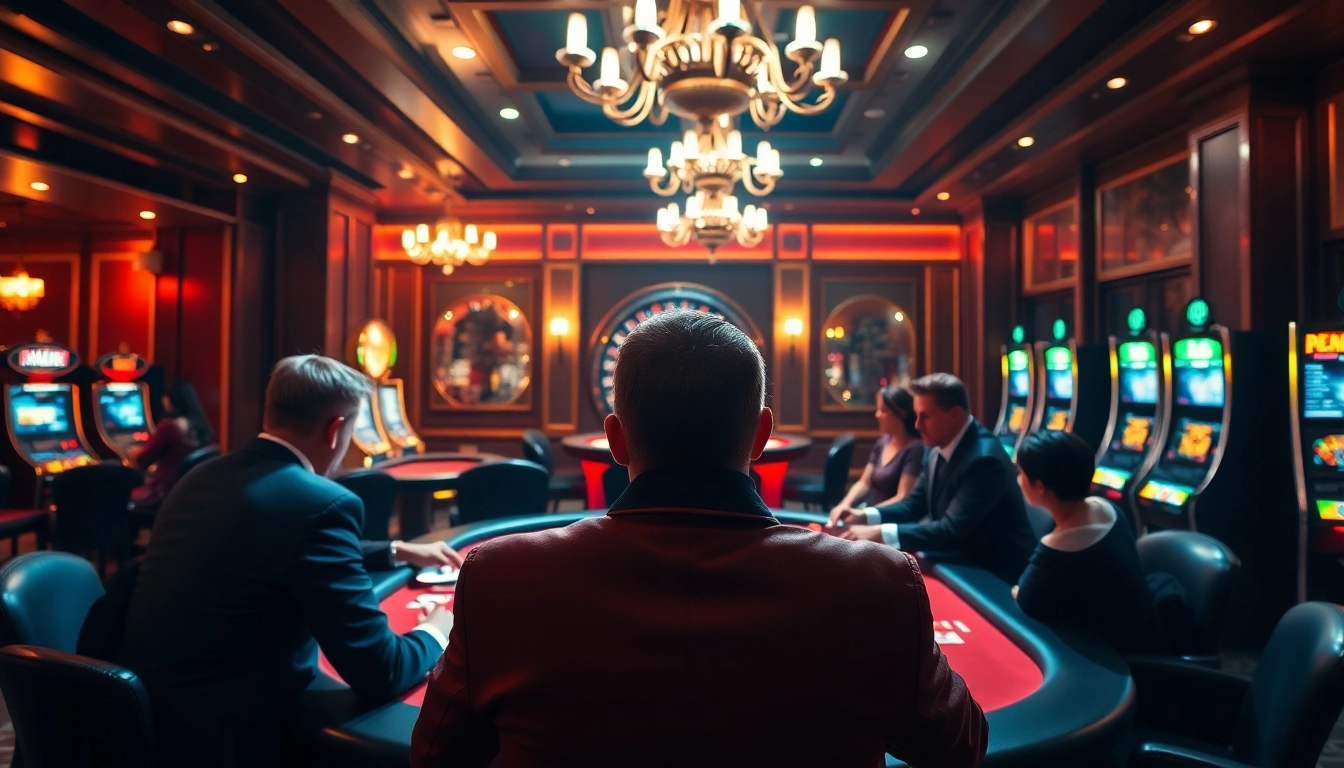 Participez à une action palpitante à une table de poker sur un site de casino en ligne dans un cadre luxueux.