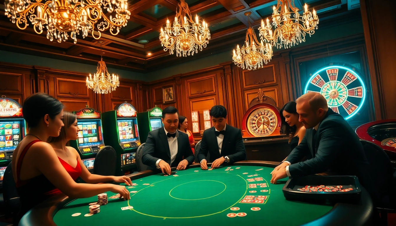 Découvrez un gameplay palpitant sur un site de casino en ligne de luxe avec des tables de poker et des machines à sous vibrantes.