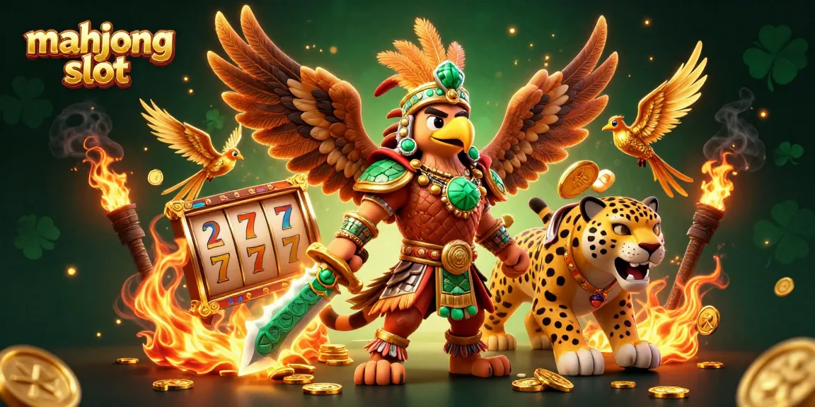 Engage in the mahjong slot experience with vibrant Aztec warriors in a dynamic gambling scene.