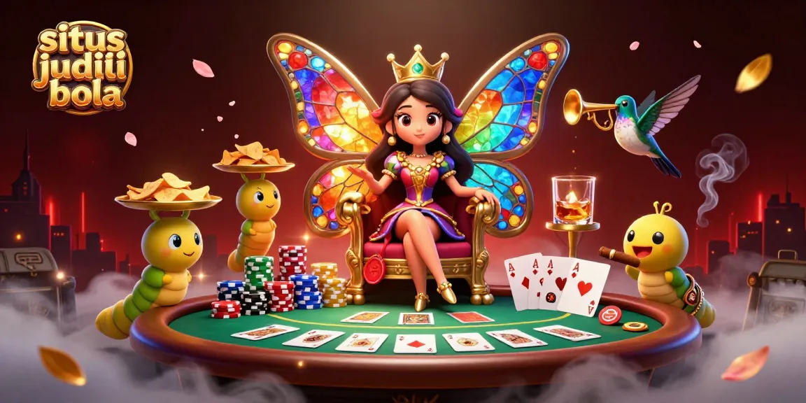 Experience strategic gameplay at situs judi bola with vivid illustrations of poker and winning elements.