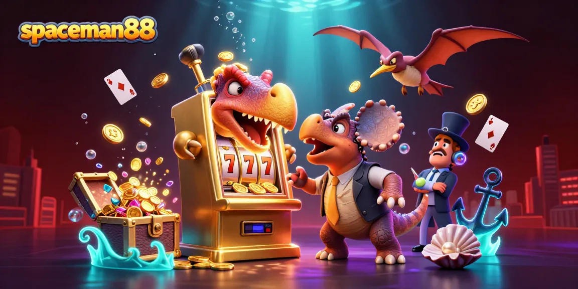 Experience the excitement of spaceman88 with a dinosaur winning big at the slot machine!